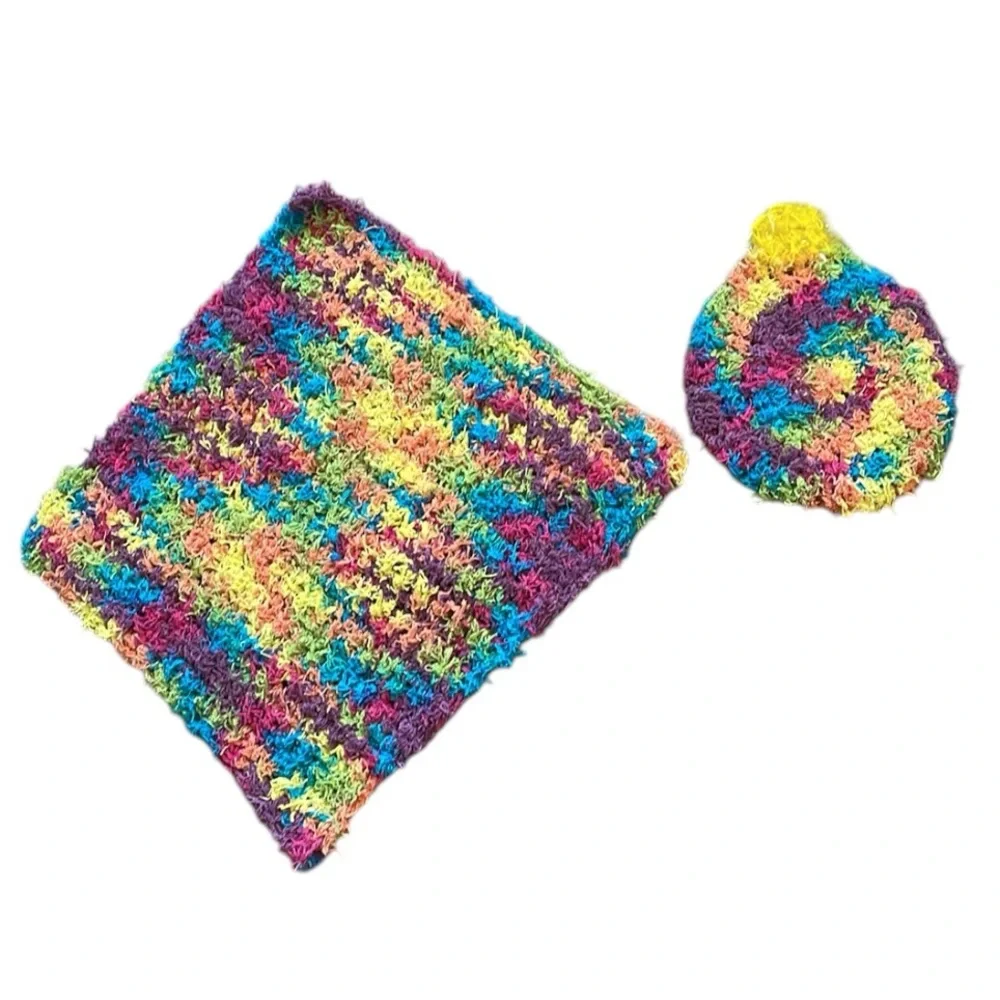 Handmade Scrubby Wash Cloth Bathroom Holiday Set Ornament Blue Green Kitchen - Picture 12 of 12